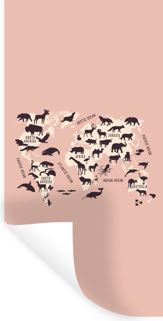 MuchoWow Wandtattoo Wandsticker Wandaufkleber Weltkarte - Tiere - Scherenschnitt 80x160 cm Selbstklebend und Repositionierbar - Sticker - Dekorfolie