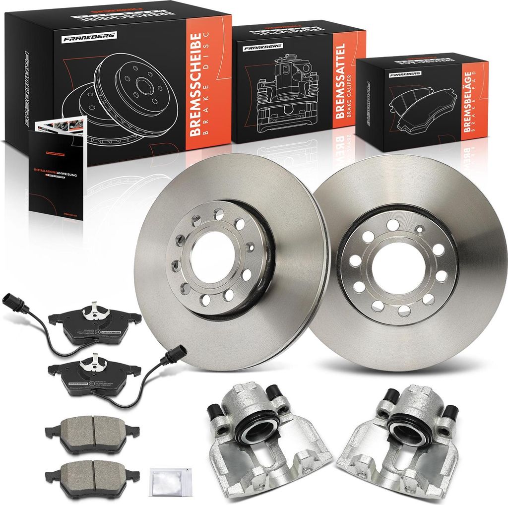 Frankberg 2x Bremssattel+2x Bremsscheiben+4x Bremsbeläge Vorne für VW Passat Audi A4 A6