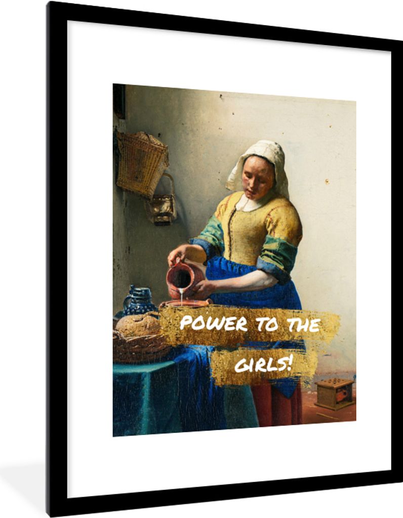 MuchoWow Gerahmtes Poster Milchmädchen - Gold - Zitate - Gemälde - Alte Meister 60x80 cm - Poster mit Schwarzem Bilderrahmen Wandposter Rahmen ...
