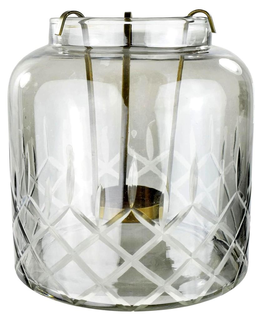 Glaswindlicht mit Rautenmotiv und Teelichteinsatz | 16x18 cm