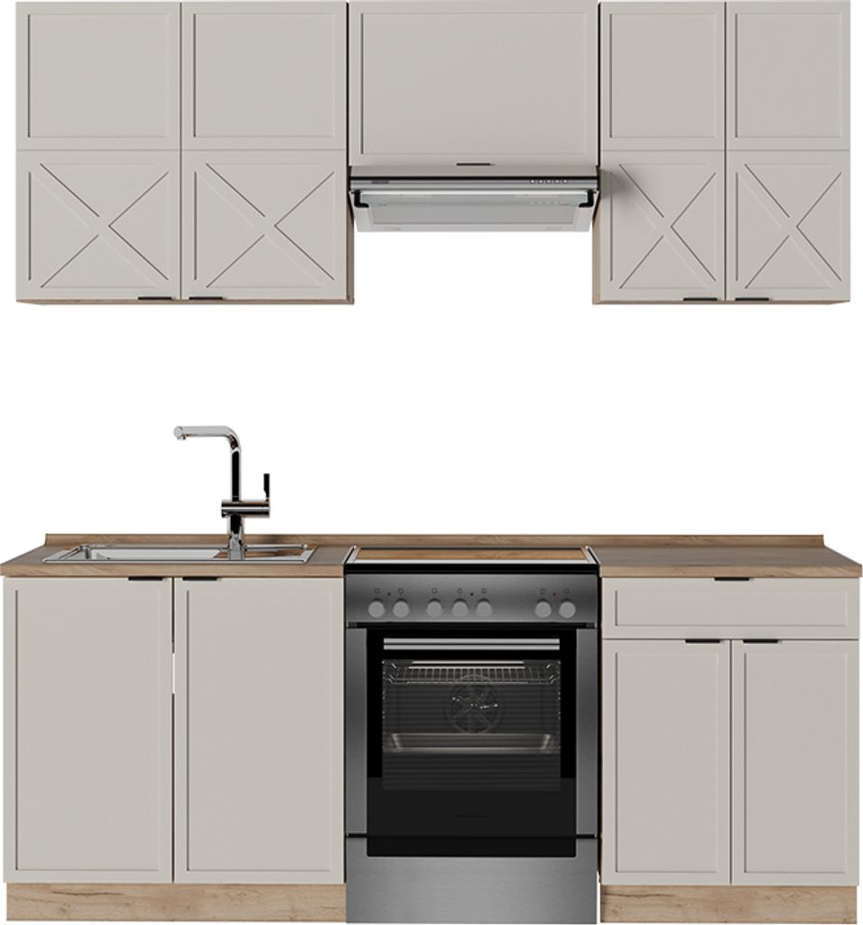 Küchenzeile Vicco Fame-Line GrauBeige/Goldkraft Eiche 200 cm ohne Arbeitsplatte, Model 50515