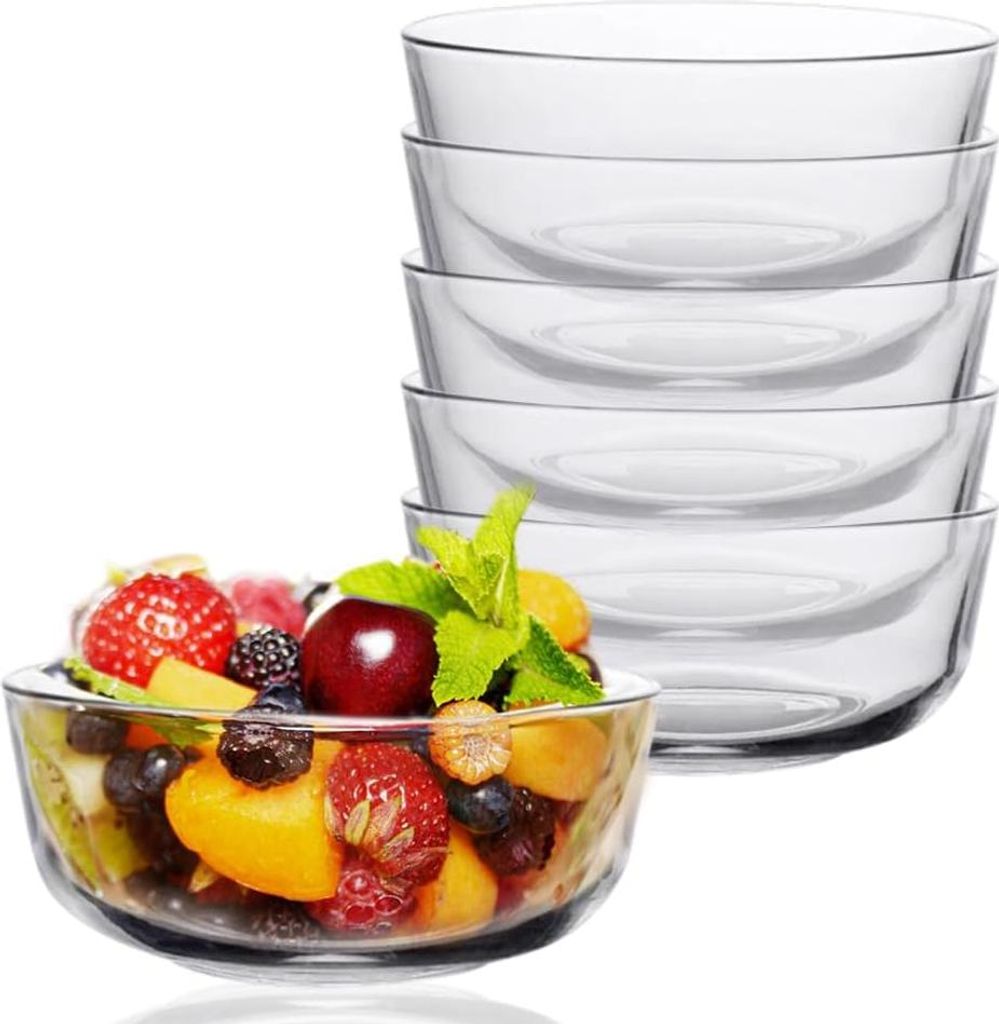 Allecto Plus - Gläserne Schalen Dessertschalen 6 Stück 300 ml, Schalen für Eis, Pudding und Dips