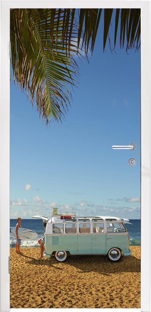 MuchoWow Türtapete Selbstklebende Türfolie Strand - Bus - Surfen 90x205 cm Türposter Türaufkleber Klebefolie Türklebefolie - Türaufklebern