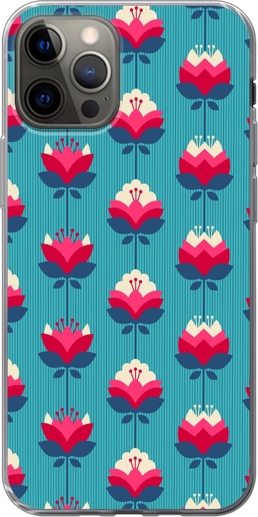 MuchoWow Handyhülle Schutzhülle Hülle für Telefoonhoesje iPhone 12 Pro Muster - Retro - Lilie Silikon Softcase Handy Hülle - Abdeckung