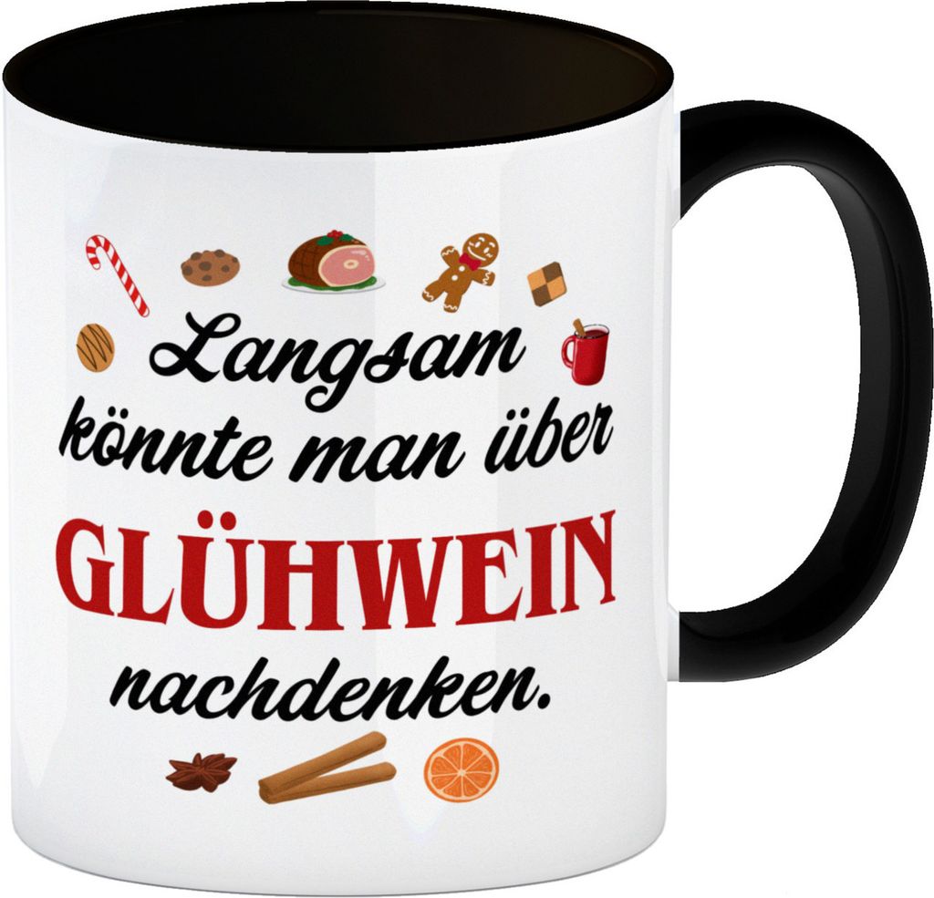 Glühwein Kaffeebecher in schwarz mit Spruch Zeit für Glühwein