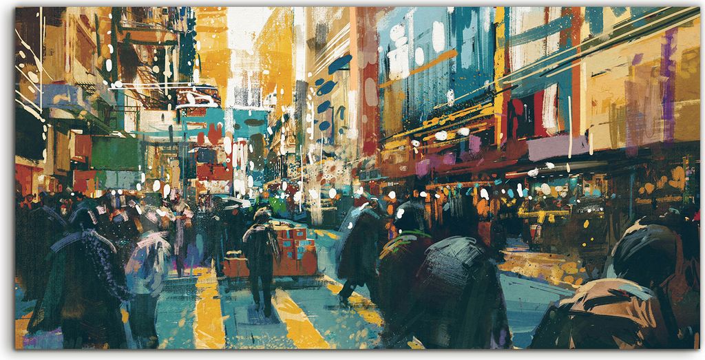 Coloray Canvas 120x60 Wandbild Leinwand Bilder Architektur Menschen Stadt Straße Bunt