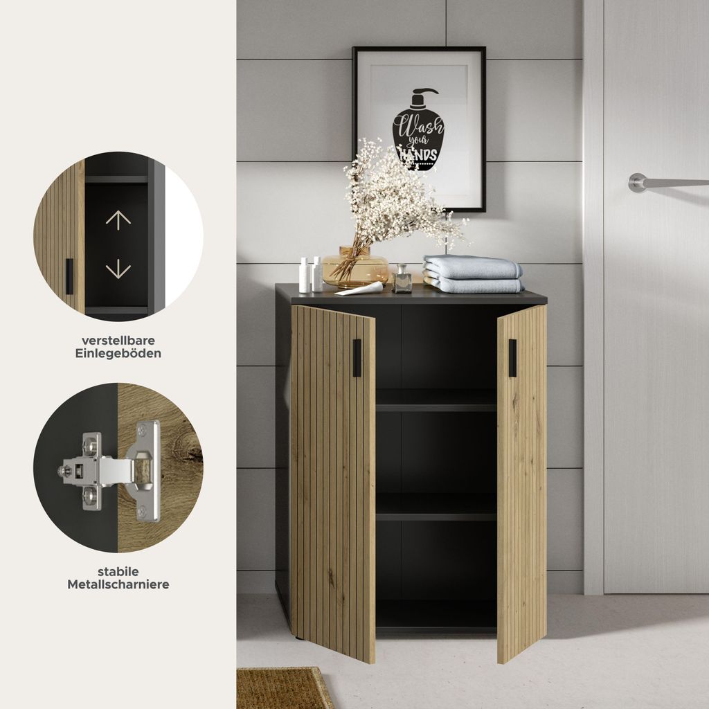 Mone Badschrank 2 Türen Eiche Nachbildung, dunkelgrau. Produktbild 