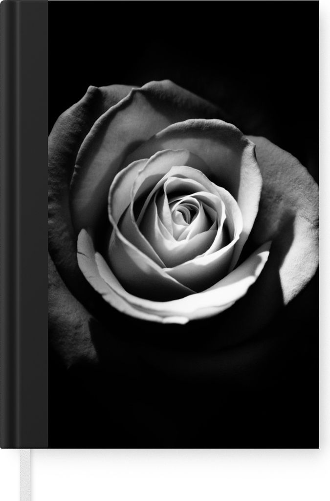 MuchoWow Notizbuch Tagebuch Haushaltsbuch Notebook A5 Blumen - Schwarz - Rose - Weiß - Botanisch - Notizblock - Notizheft - Notebook - Schreibbl...