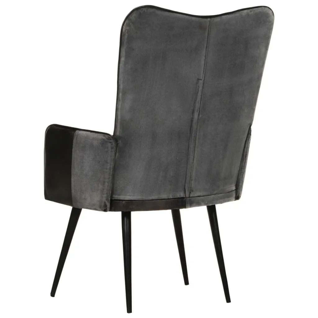 Fauteuil à oreilles en cuir véritable bicolore avec assise confort - 5