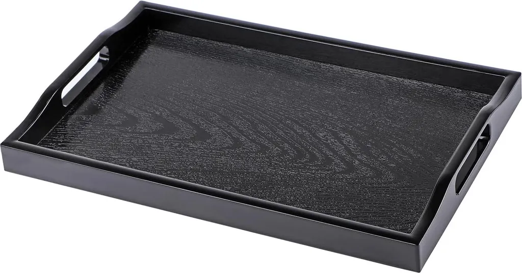 Plateau rectangulaire plastique noir résistant - 1 pièce avec poignées