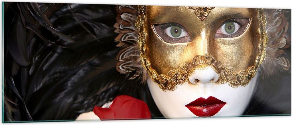 Bilder auf glas - Karnevalsmaske Maskottchen grüne Lippen - 140x50cm - Glasbilder - Wandbilder - Kunstdruck - Wanddekoration aus Glas - Glas Bilde...
