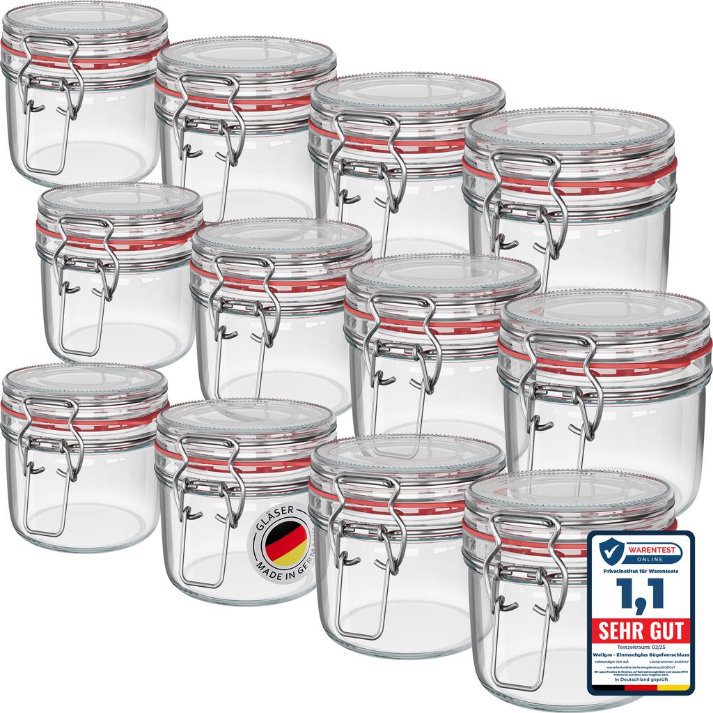 WELLGRO Einmachgläser mit Bügelverschluss rund 400ml - Produktbild 