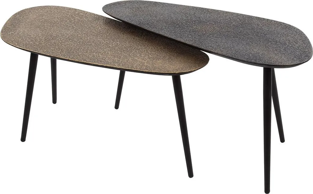 Table basse ronde 84 cm - Lot de 2 gigognes design métal noir et doré