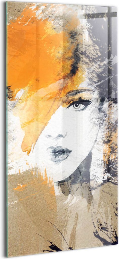 Designer Glasbild - Wandbild - Glas Bild - 50x100 cm - Abstraktes Frauenporträt