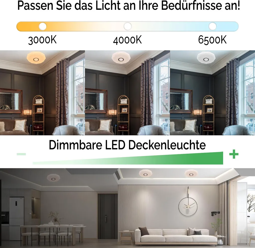 Plafonnier LED 4320lm avec télécommande lumière variable 3000K-6500K 40cm