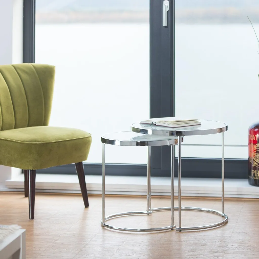 Table d'appoint ronde argent compacte - Gain de place pour petit salon - 2