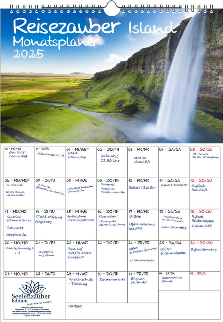 Reisezauber Island Planer DIN A3 Kalender für 2025 Reykjavík Stadt Reise Land Urlaub- Seelenzauber