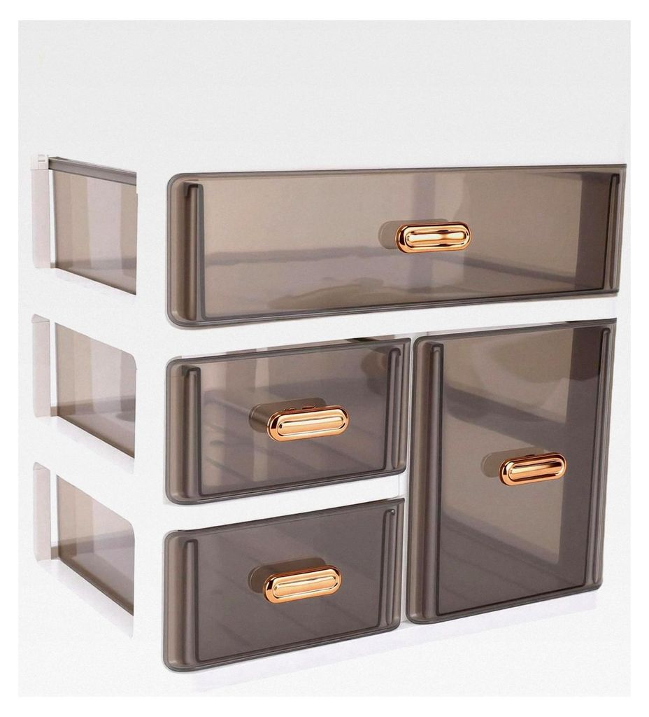 3-stufiger Make-up-Organizer, transparente Kosmetik-Aufbewahrungsbox mit 4 Schubladen und 6 oberen Fächern, rutschfeste Basis für den Schreibtisch