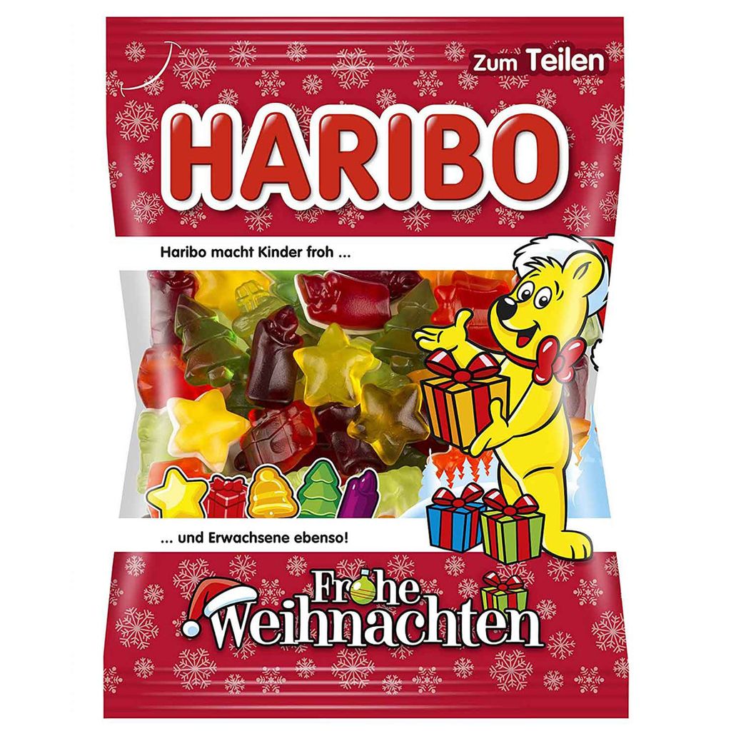 Haribo Veselé Vánoce ovocné žvýkačky s pěnovým cukrem 200g Obrázek produktu 