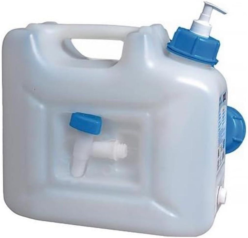 816512 Hygienebehälter | 12-Liter-Wasserbehälter inkl. 250-ml-Seifenspender + Ablasshahn | Natur, Weiß