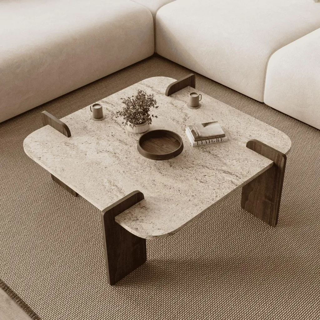 Table basse carrée sans angle pointu L90 cm pour salon sécurisé - 2