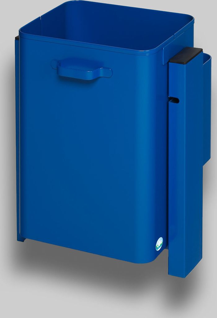 Klassischer eckiger Abfallsammler für Außenbereich | Wand- oder Rohrbefestigung | HxBxT 55x41x33cm | Blau