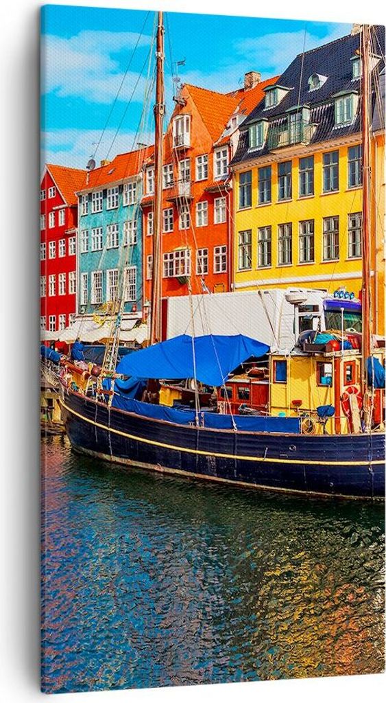 Bild auf Leinwand - Leinwandbild - Einteilig - Kopenhagen Nahavn Schiffe - 45x80cm - Wand Bild - Wanddeko - Wandbilder - Leinwanddruck - Bilder - W...