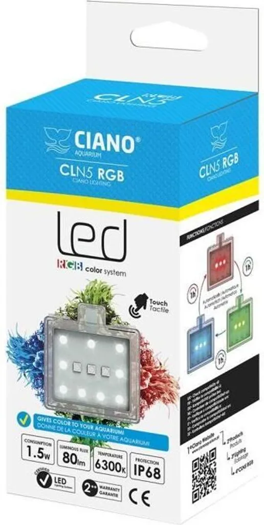 Lampada LED per acquari, CIANO CLA 20 Universal, 1,5 W, 6300 K, 80 lm, IP68, per vetri di spessore 3-5 mm, trasparente
