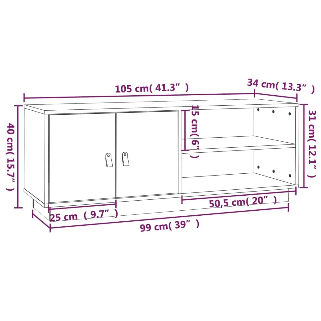 Mobile Porta TV 105x34x40 cm in Pino Massiccio Grigio | Legno Vero - 8