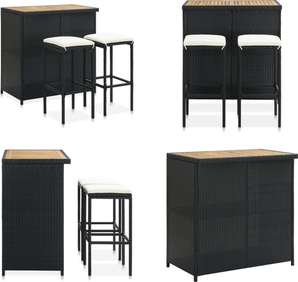 vidaXL 3 tlg. Bar Set Poly Rattan Schwarz - Bar-Set - Bar-Sets - Bartisch Mit Barhocker - Bartische Mit Barhocker