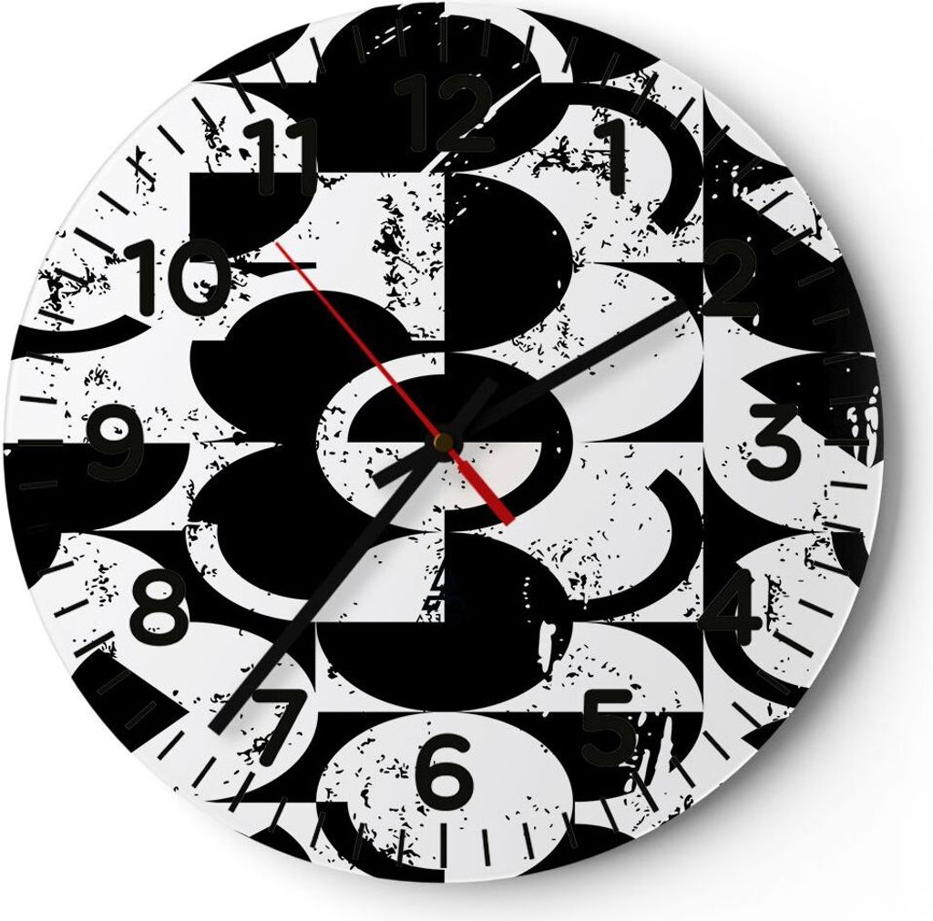 Wanduhr - Rund - Glasuhr - Abstraktion modern - 30x30cm - Schleichendes Uhrwerk - Lautlos - zum Aufhängen bereit - Dekoration Modern - Wanddekorat...