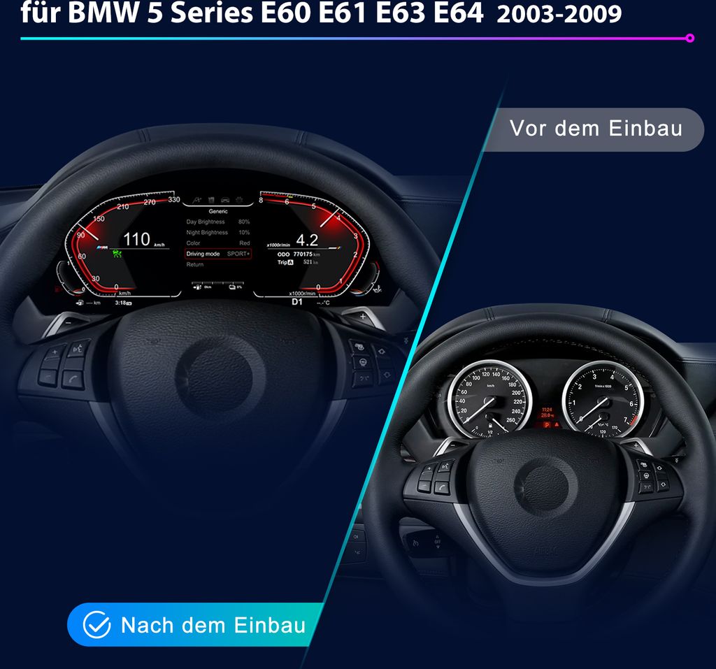 12,3'' digitální přístrojová deska pro BMW řady 5 E60 E61 Obrázek produktu 5