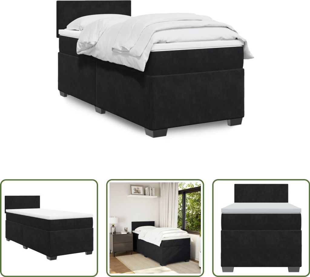 The Living Store Boxspringbett mit Matratze Schwarz 100x200 cm Samt