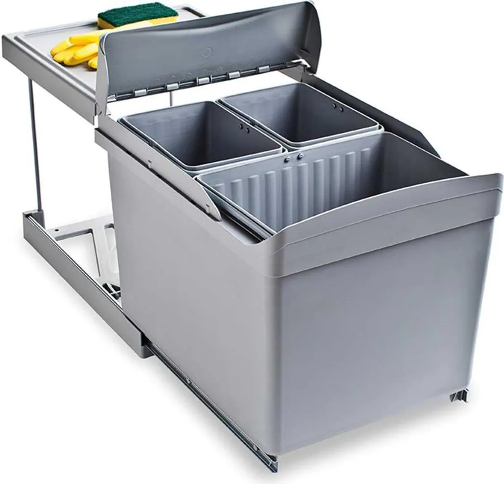 Système de tri sélectif encastrable 3 bacs pour meuble de cuisine bas