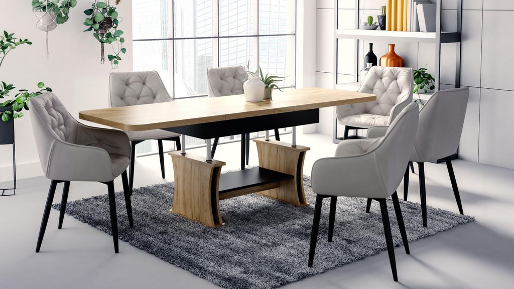 Design Couchtisch DA-777 höhenverstellbar ausziehbar Tisch Ablage Esstisch Wohnzimmer abgerundete Ecken