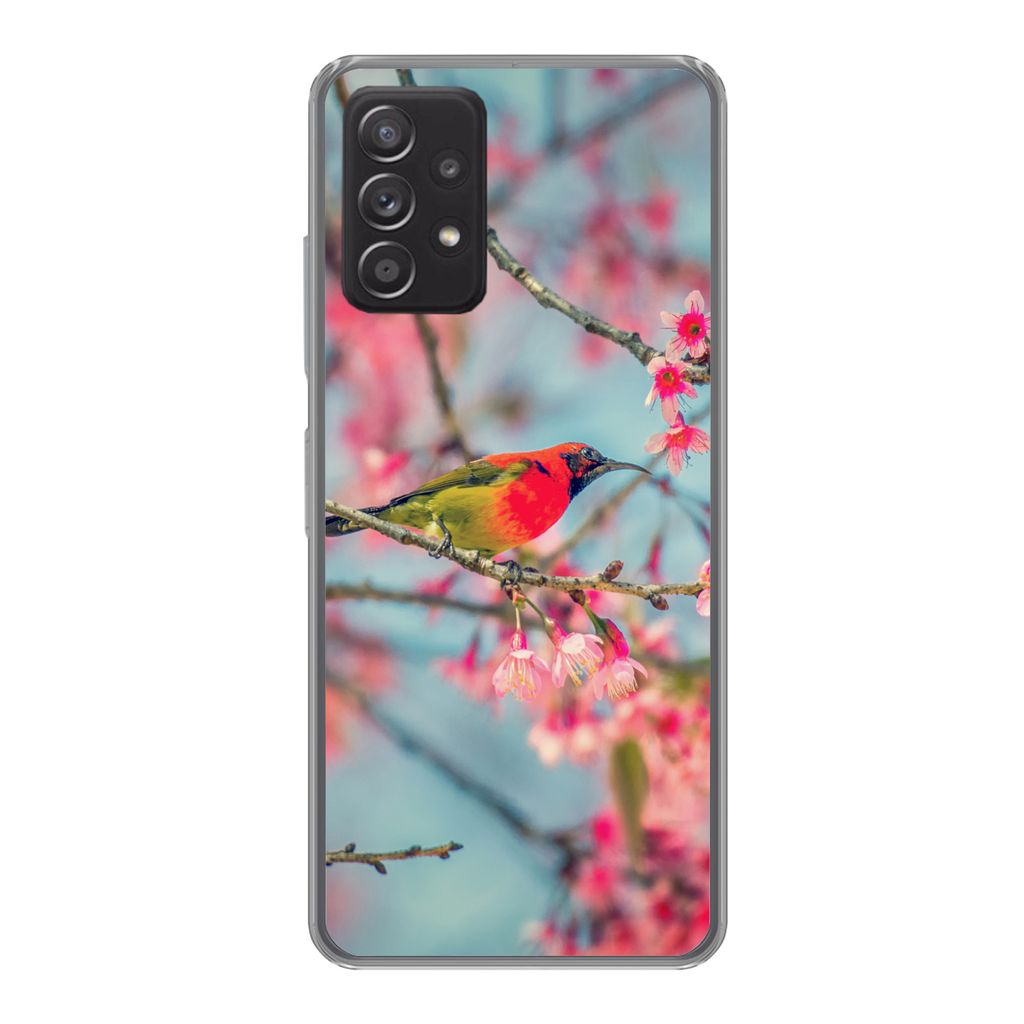 MuchoWow Handyhülle Schutzhülle Hülle für Samsung Galaxy A53 5G Vogel - Sakura - Farben Silikon Softcase Handy Hülle - Schutzabdeckung