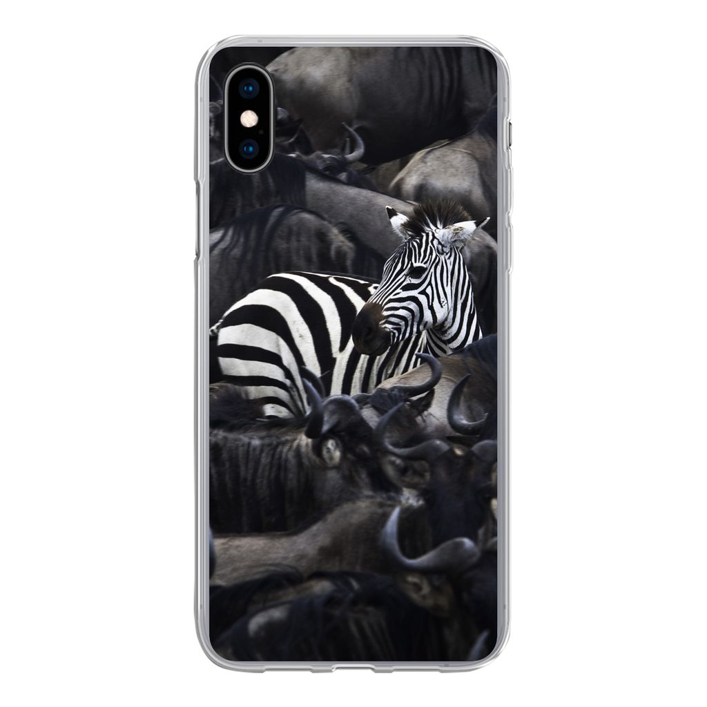 MuchoWow Handyhülle Schutzhülle Hülle für iPhone Xs Zebra - Büffel - Braun Silikon Softcase Handy Hülle - Handytasche