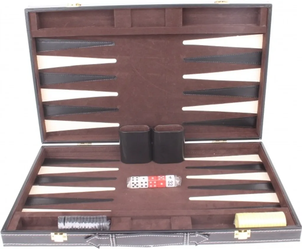 Backgammon 18 Finition Cuir Marron et Ivoire - Grand Plateau de Voyage