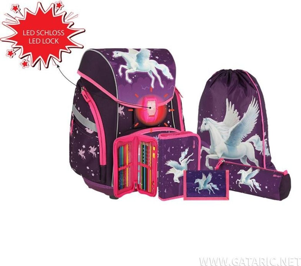Spirit Schulranzen Set Pro Light 6tlg. Premium Pegasus mit LED