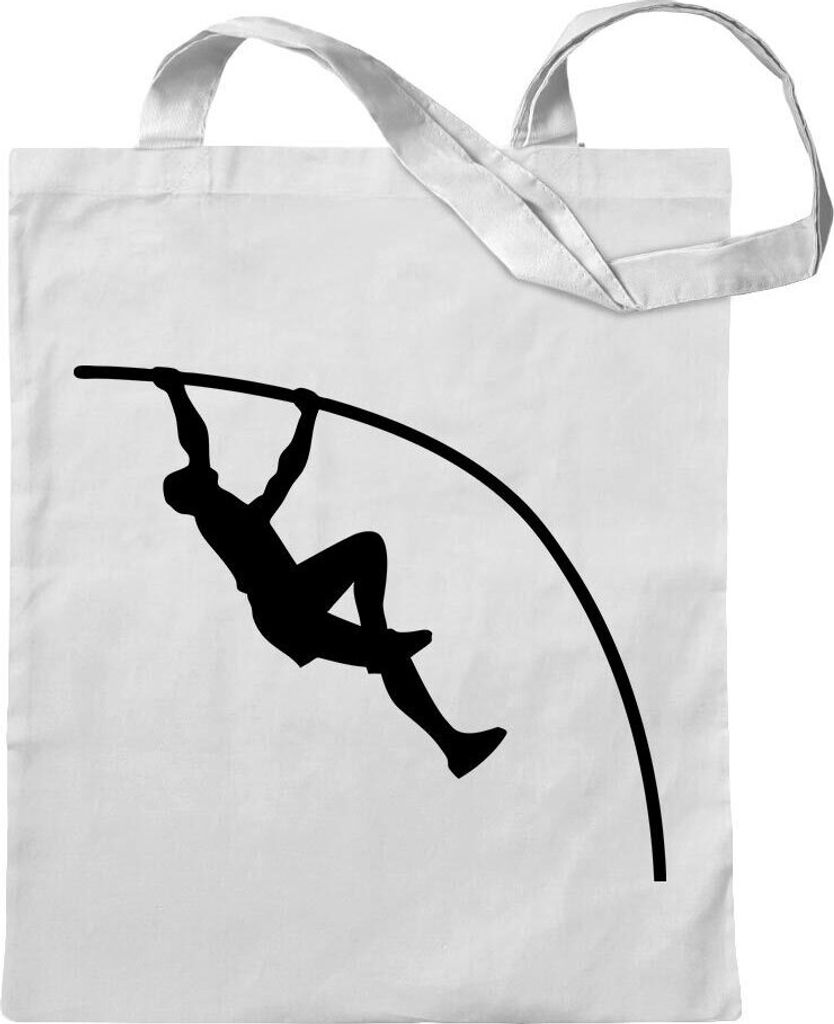 Kiwistar - Baumwolltasche - weiss - Stabhochsprung Sportler - Tragetasche Stoffbeutel Umhängetasche langer Henkel