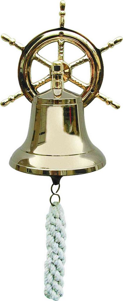 Große Nautische Glocke mit Steuerrad-Wandhalterung aus Messing 12cm – Wandglocke