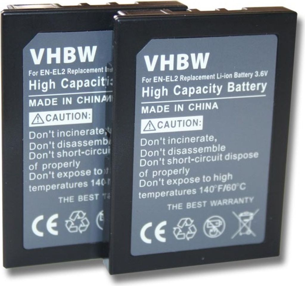 vhbw 2x Akku kompatibel mit Nikon Coolpix 3500, 2500, SQ Kamera (800 mAh, 3,6 V, Li-Ion)