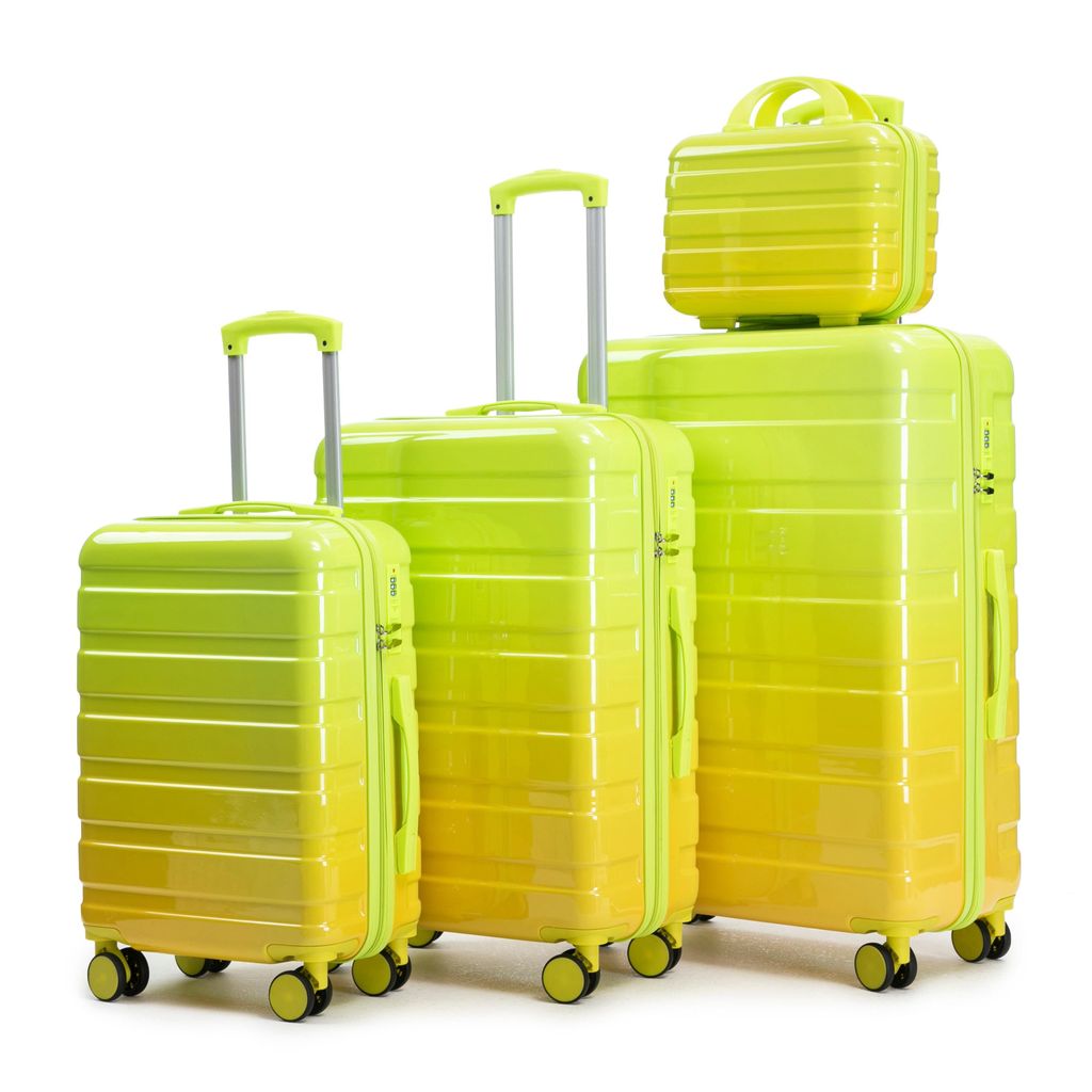 LVHOM 4-teiliges Kofferset Hartschale mit Beautycase, Reisekoffer Set Farbverlauf, Trolley 4 Rollen, Leichtes Handgepäck für Damen Mädchen, Grün