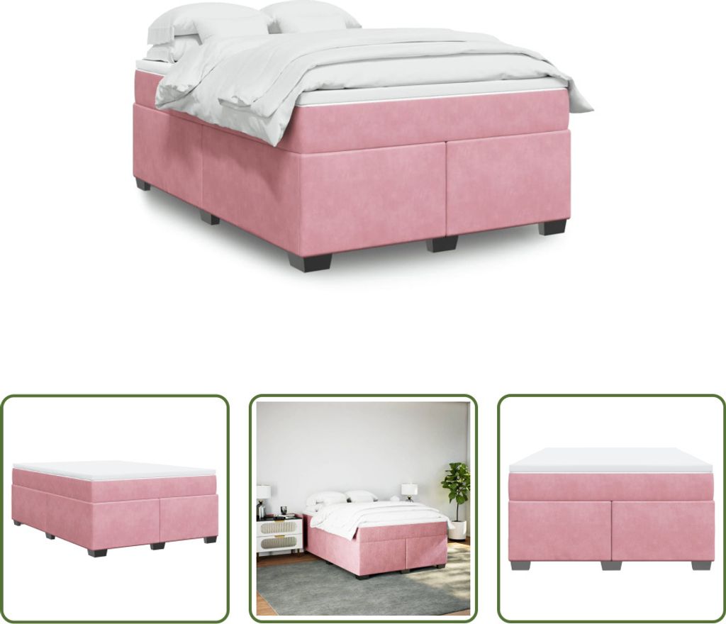 The Living Store Boxspringbett mit Matratze Rosa 160x200 cm Samt