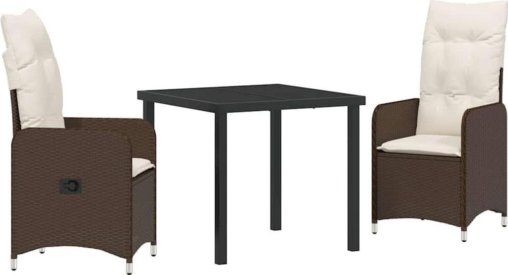 Garten Essgruppe mit Kissen 3 pcs Braun Poly-Rattan