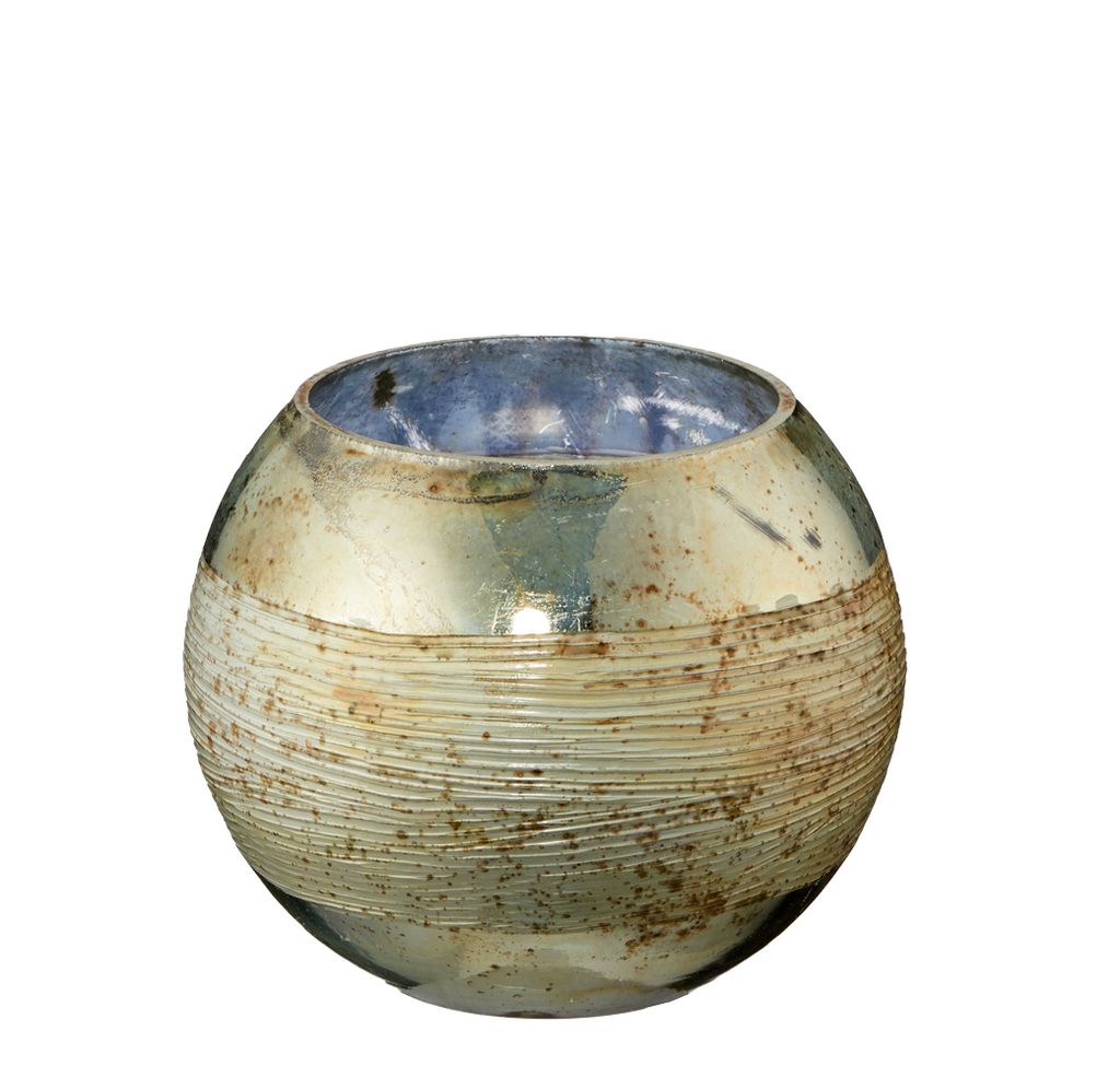 Windlicht Teelicht Glas gold Shabby Vintage Teelichthalter Bauernsilber Mandala - RUND klein