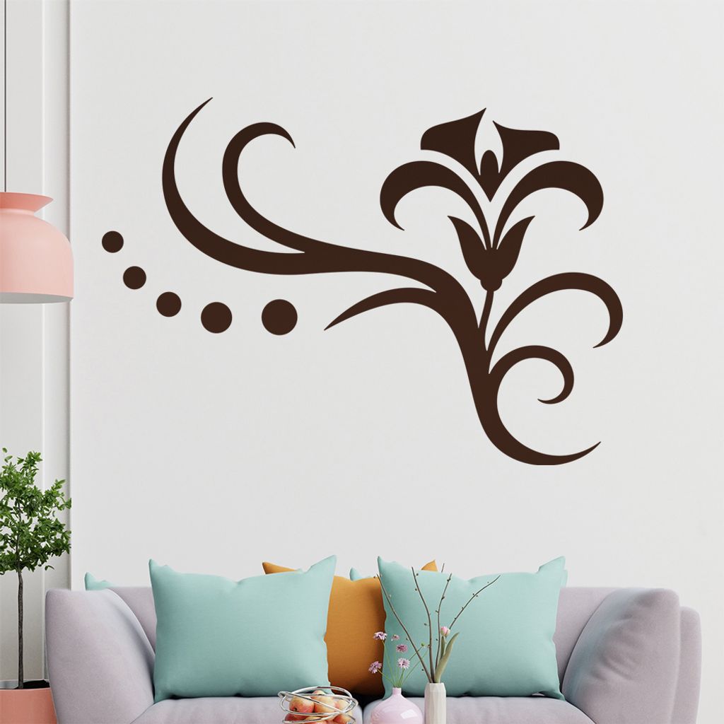 Blume - Linien Punkte Wandtattoo in 6 Größen - Wandaufkleber Wall Sticker - Dekoration, Küche, Wohnzimmer, Schlafzimmer, Badezimmer