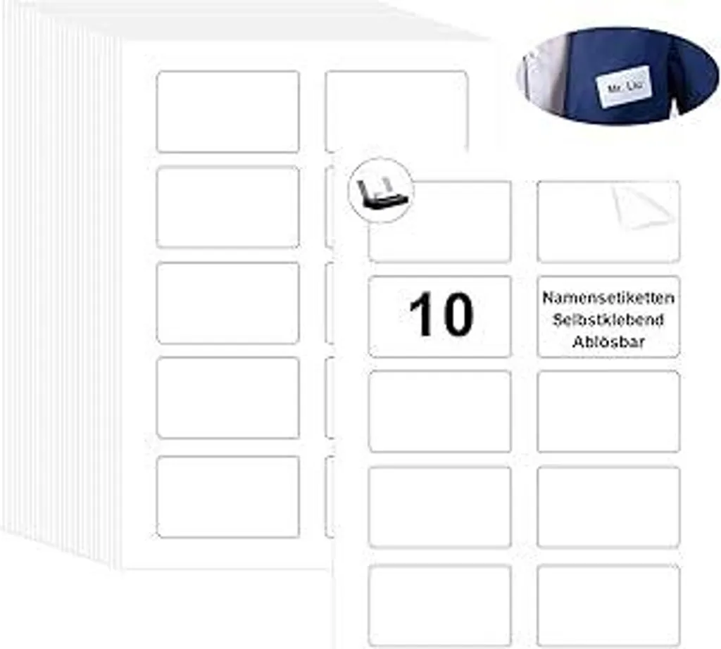 300 etichette adesive personalizzabili con nome Etichette adesive personalizzabili con nome Etichette rimovibili Etichette stampabili in formato A4 Per abbigliamento 80x50 mm Per stampanti a getto d'inchiostro
