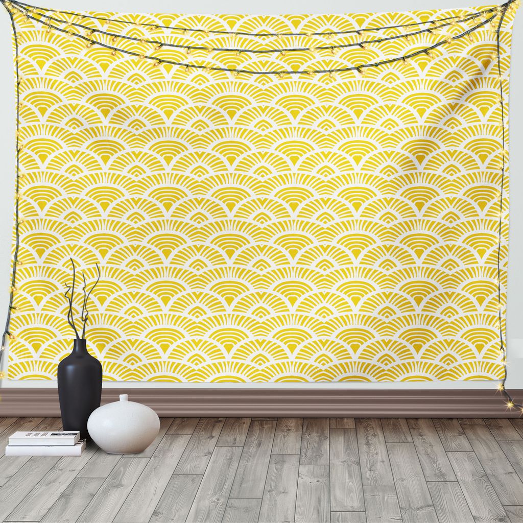 ABAKUHAUS Gelb Wandteppich, Vintage Bohem Geometrisch, Wohnzimmer Schlafzimmer Heim Seidiges Satin Wandteppich, 200 x 150 cm, Gelb Creme