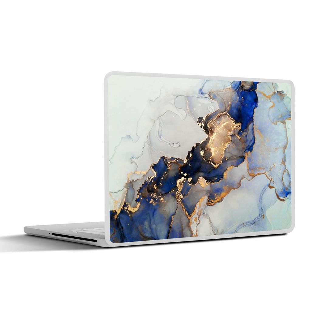 MuchoWow Laptop Aufkleber Sticker Cover Marmor - Blau - Gold 40x30 cm - Laptop Dekoration - Selbstklebend